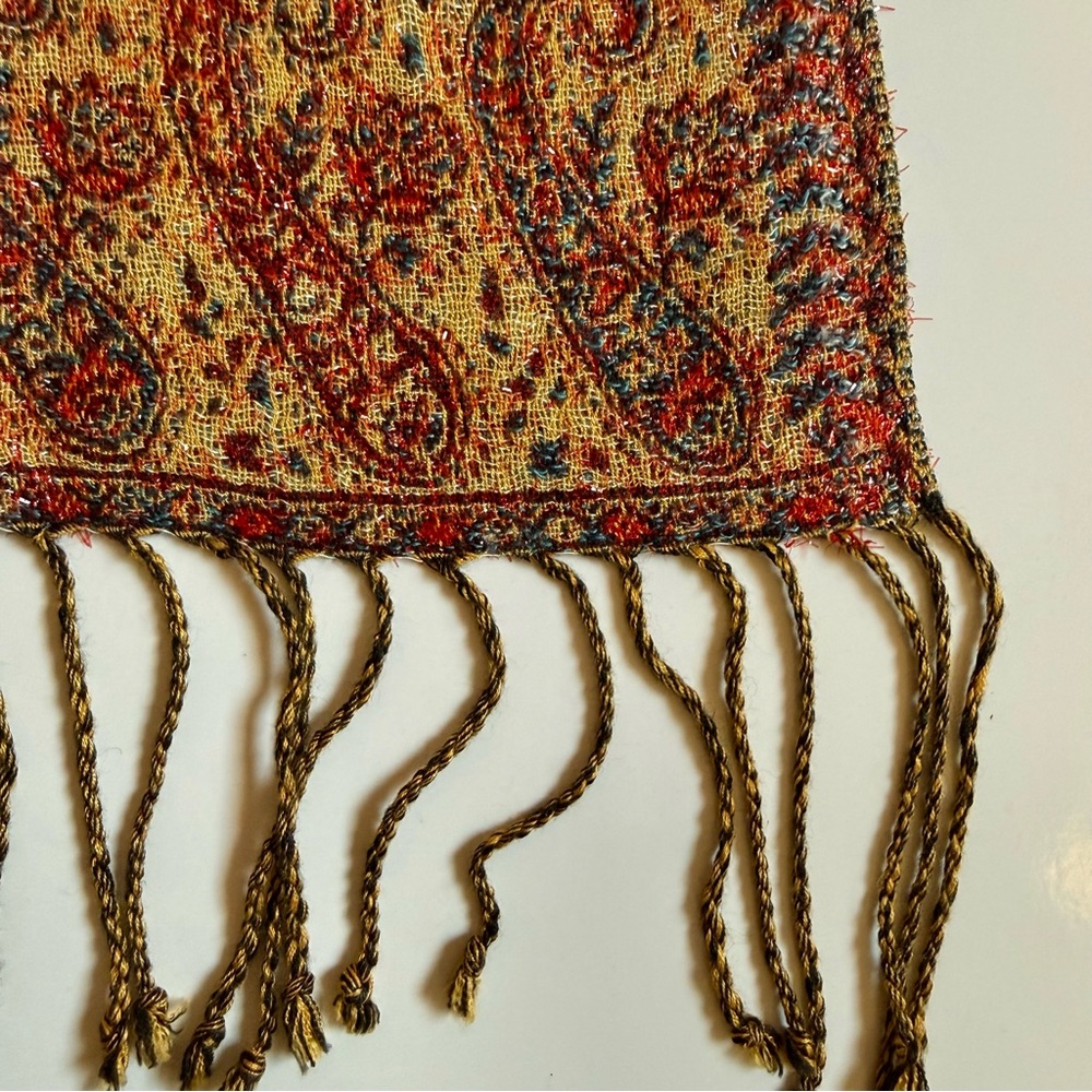 BINDYA 27” x 73” Metallic Thread Rust Gold Jaal Paisley 
Reversible Shawl Wrap - Picture 12 of 16